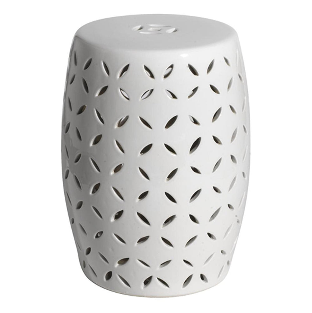 Coin-Cut Carved Garden Stool, White