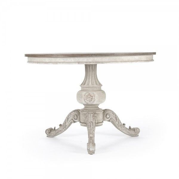 Zentique Chandler Dining Table Weathered Dry Natural, White Washed Base